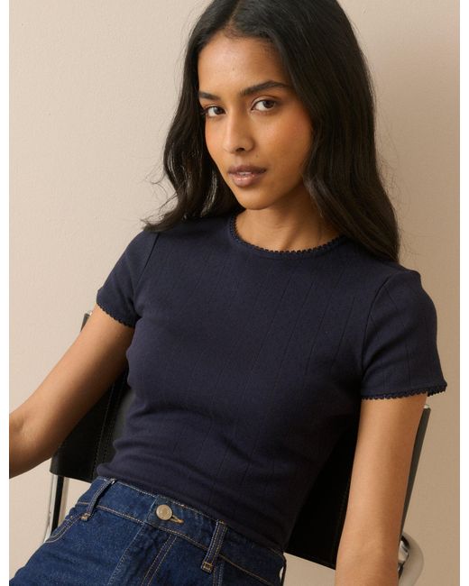 Nobody's Child Blue Pointelle Lace Trim T-Shirt