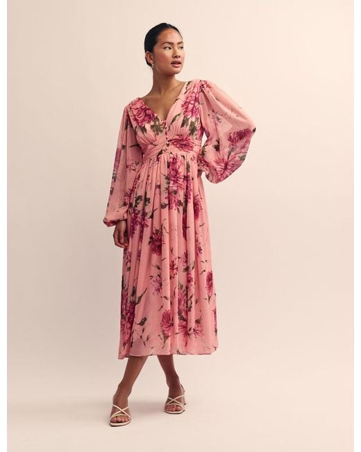 Nobody's Child Pink Floral Chiffon Anya Midi Dress