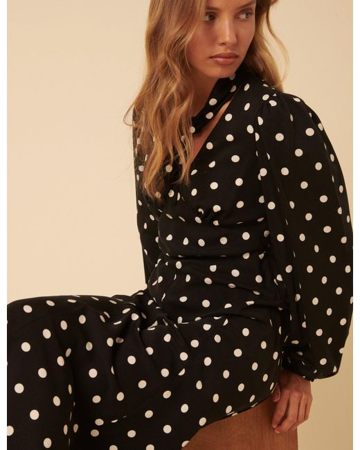 Nobody's Child Natural Polka Dot Neck Tie Sadie Midi Dress