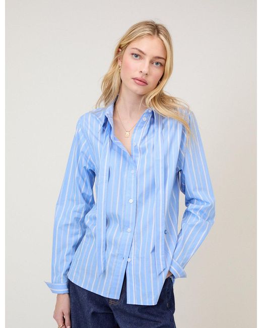 Nobody's Child Blue Pinstripe Bow Collar Shirt