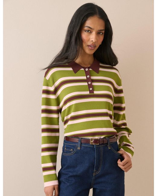 Nobody's Child Yellow And Striped Knit Polo Top