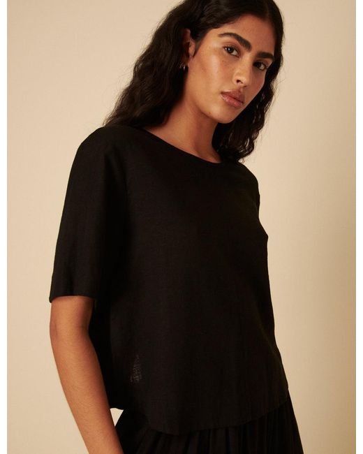 Nobody's Child Black Linen-Blend Short Sleeve Top