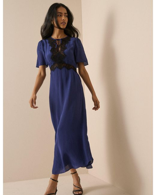 Nobody's Child Blue Lace Trim Wynne Midi Dress