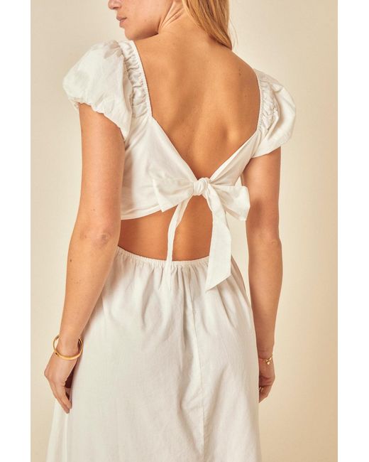 Nobody's Child Natural Shirred Puff Sleeve Sasha Midi Dress
