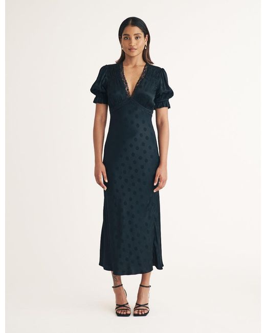 Nobody's Child Blue Polka Dot Jacquard Angela Midi Dress