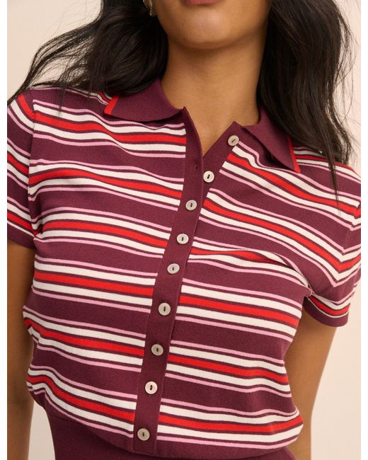 Nobody's Child Red And Burgundy Striped Knitted Polo Top