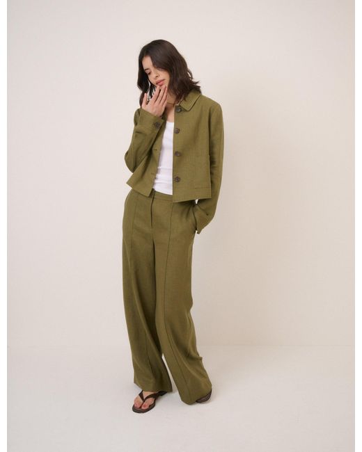 Nobody's Child Green Linen-Blend Wide Leg Tailored Trousers
