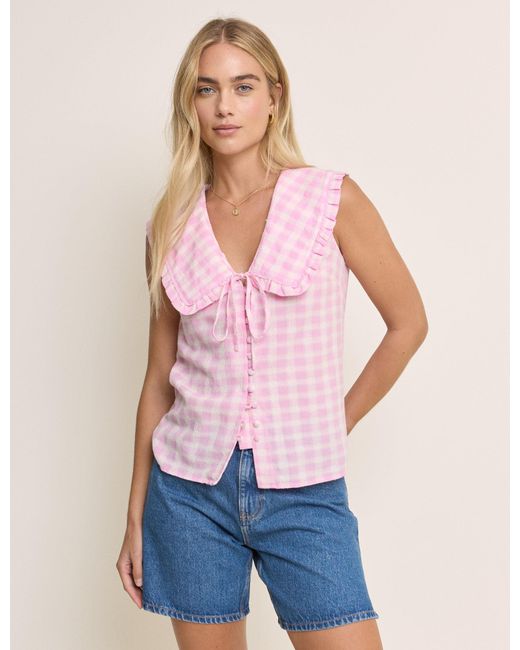 Nobody's Child Natural Gingham Peter Pan Collar Blouse