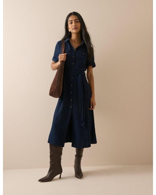 Nobody's Child Blue Crepe Enya Shirt Dress