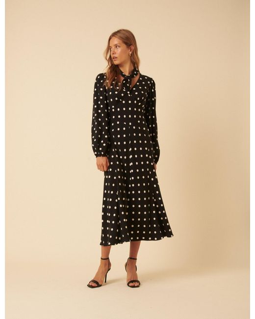 Nobody's Child Natural Polka Dot Neck Tie Sadie Midi Dress