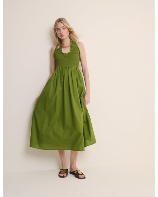 Nobody's Child Green Shirred Halterneck Caterina Midi Dress