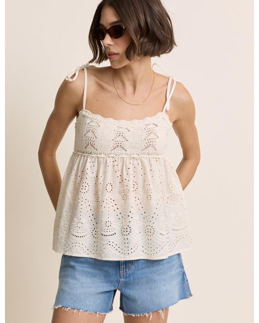 Nobody's Child Natural Crochet Broderie Anglaise Cami Top