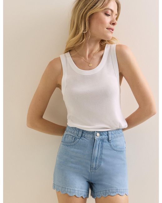 Nobody's Child Blue Mid Wash Denim Scallop Hem Shorts