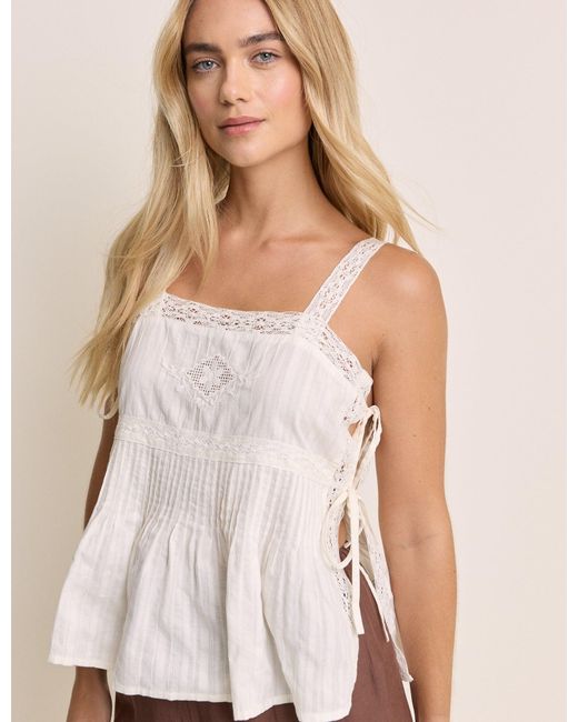 Nobody's Child Natural Embroidered Lace Trim Top