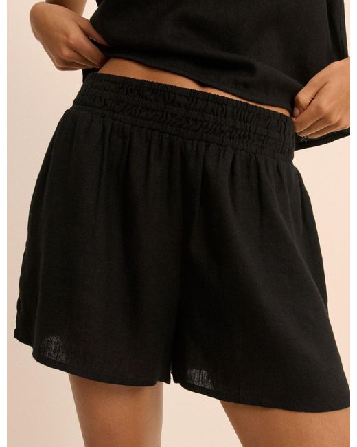 Nobody's Child Black Linen-Blend Elasticated Waist Shorts
