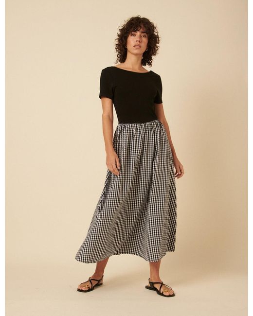 Nobody's Child Natural Gingham Short Sleeve A-Line Sarah Midi Dress