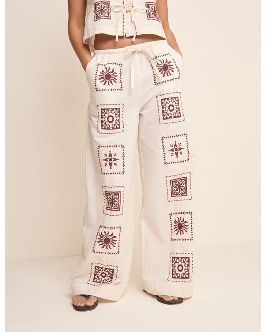 Nobody's Child Natural Tile Printed Wide Leg Topaz Trousers