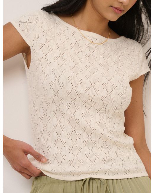 Nobody's Child Natural Pointelle Slash Knitted Tee