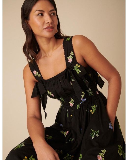 Nobody's Child Natural Floral Embroidered Dallas Midi Dress
