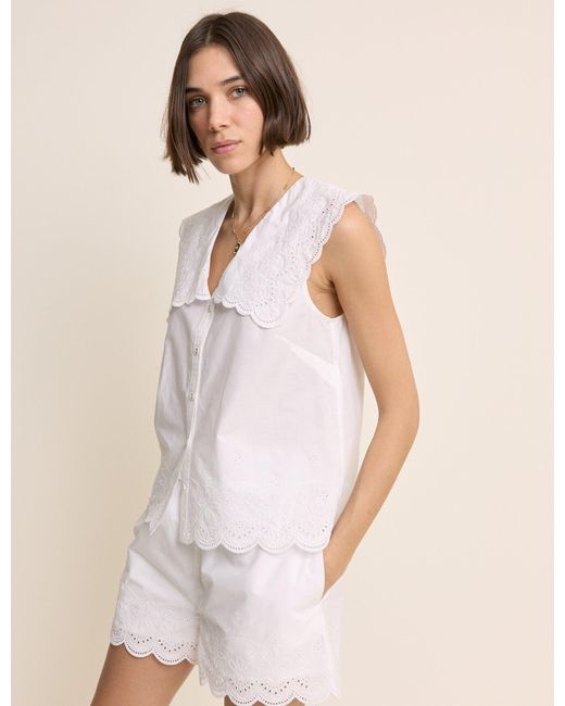 Nobody's Child Natural Broderie Anglaise Collared Blouse