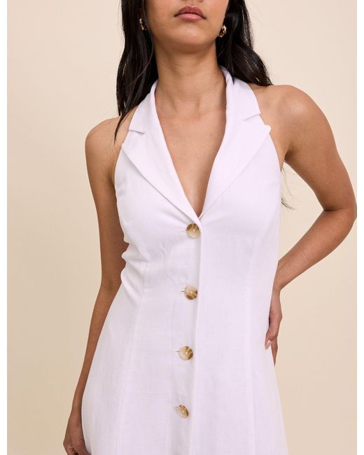 Nobody's Child Natural Linen-Blend Halterneck Midi Dress