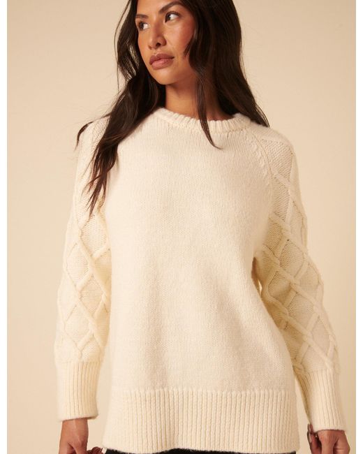 Nobody's Child Natural Crew Neck Cable Oversized Jumper