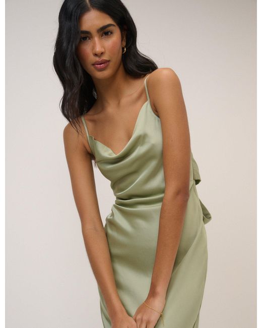 Nobody's Child Green Sage Satin Strappy Ellison Maxi Dress