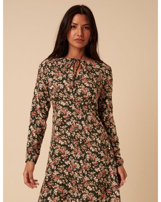 Nobody's Child Natural Ditsy Floral Long Sleeve Tessa Mini Dress