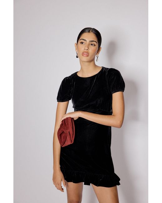Nobody's Child Black Velvet Frill Hem Cosmo Mini Dress