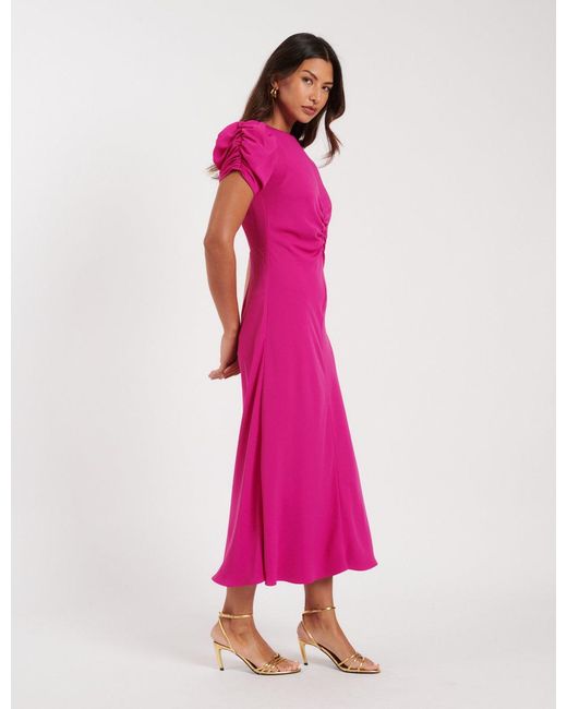 Nobody's Child Pink Ruched Naomi Midi Dress