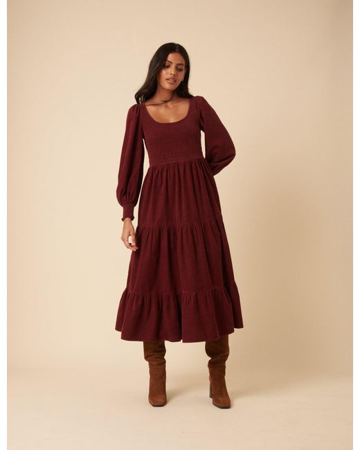 Nobody's Child Multicolor Burgundy Cord Tiered Ruby Midi Dress