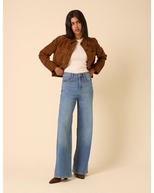 Nobody's Child Blue Mid Wash Stretch Soho Wide Leg Jeans