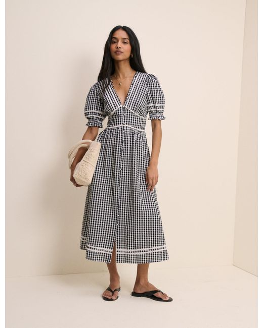 Nobody's Child Blue Gingham Puff Sleeve Saffy Midi Dress