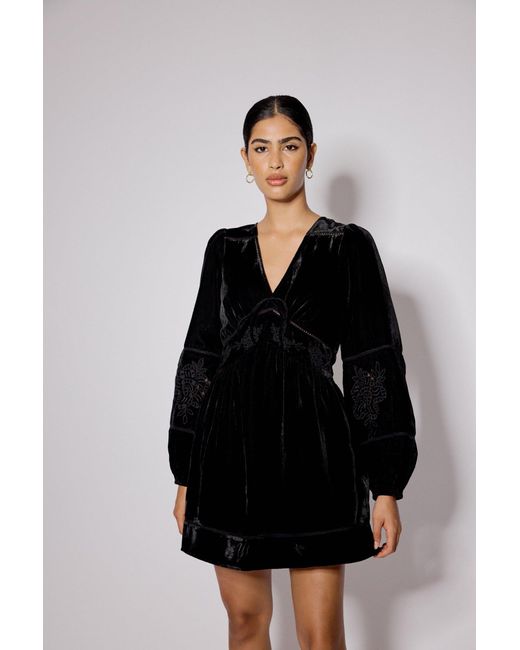 Nobody's Child Black Velvet Balloon Sleeve Aquarius Mini Dress