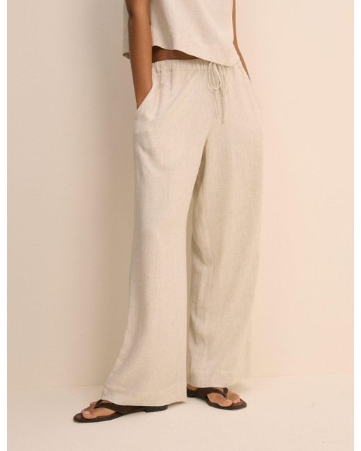 Nobody's Child Natural Linen-Blend Low Waisted Straight Leg Trousers