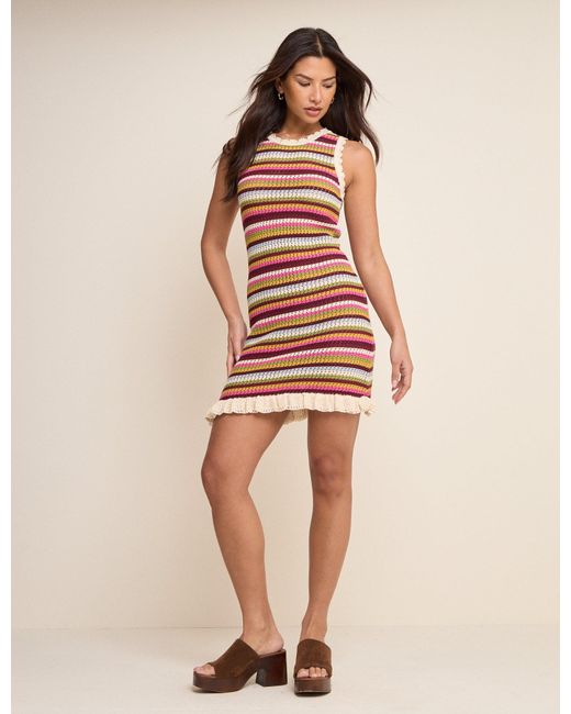 Nobody's Child Multicolor Multi-Coloured Striped Crochet Mini Dress