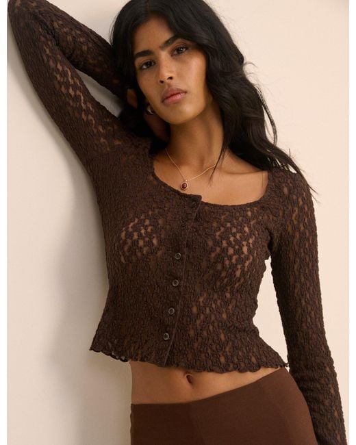 Nobody's Child Brown Lace Scoop Neck Cardigan