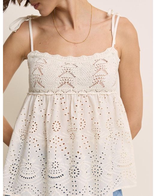 Nobody's Child Natural Crochet Broderie Anglaise Cami Top