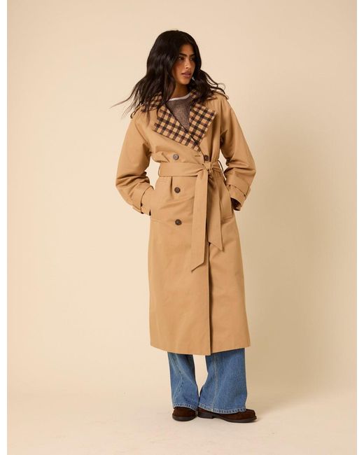Nobody's Child Natural Check Trim Trench Coat
