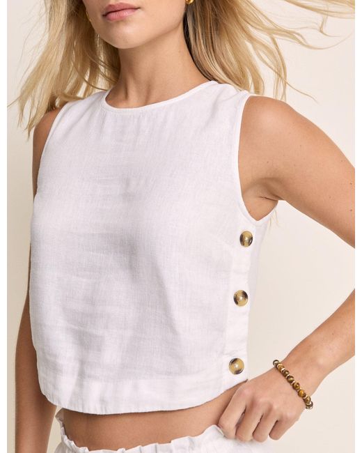 Nobody's Child Blue Linen-Blend Button Side Crop Top