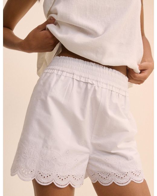Nobody's Child Natural Broderie Scallop Mid Waist Shorts