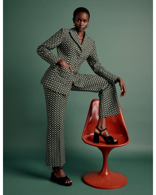 Nobody's Child Green Nc X Lisou And Lime Jacquard Checkerboard Tailored Trousers