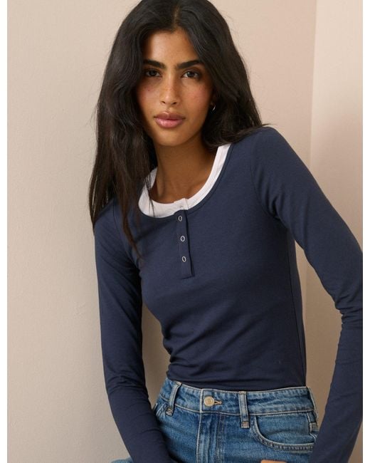 Nobody's Child Blue Double Layer Henley Top
