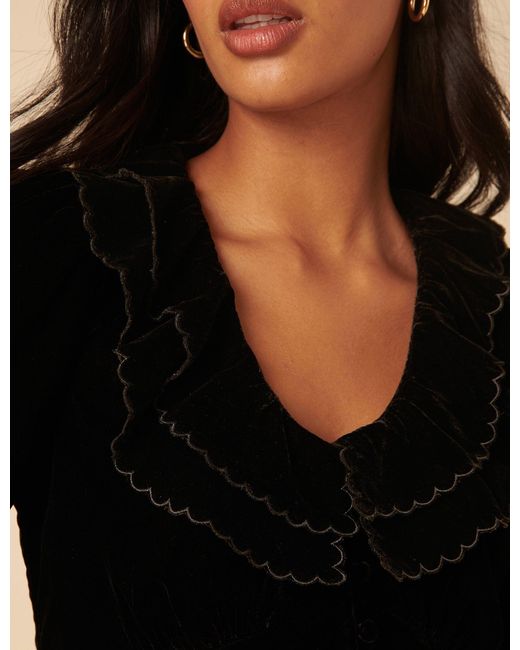 Nobody's Child Black Velvet Ruffle Collared Blouse