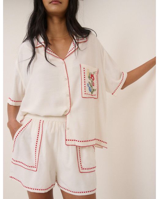 Nobody's Child Natural Embroidered Shorts