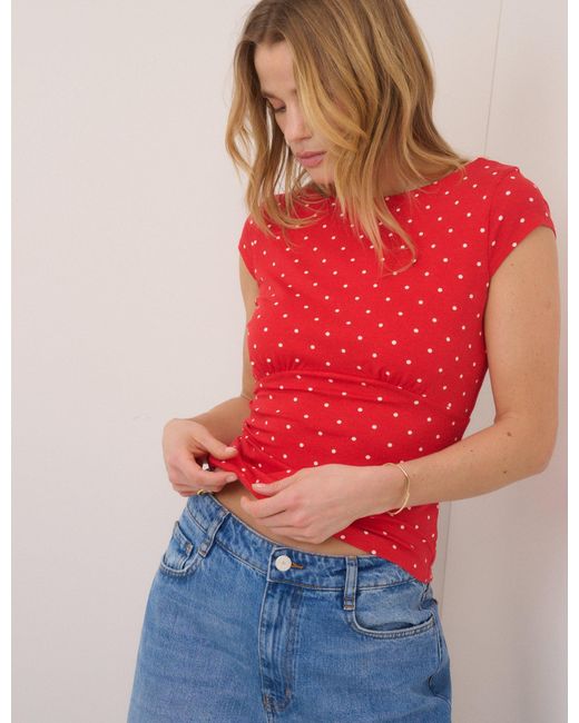 Nobody's Child Red Polka Dot Scoop Back Top