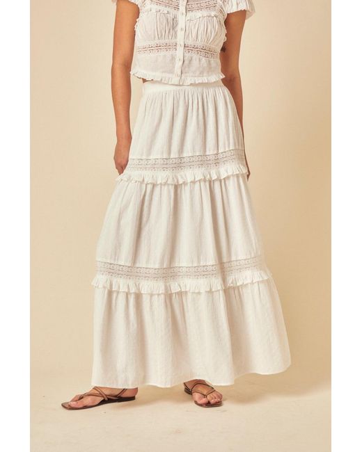 Nobody's Child Natural Tiered Lace Detail Skirt