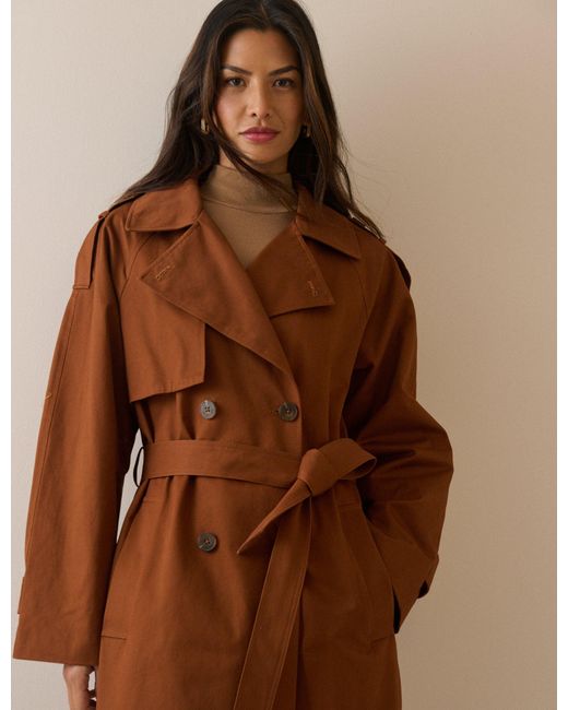 Nobody's Child Brown Light Double-Breasted Trench Coat