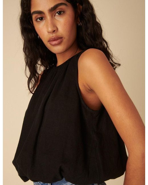 Nobody's Child Black Linen-Blend Sleeveless Bubble Hem Pleated Top