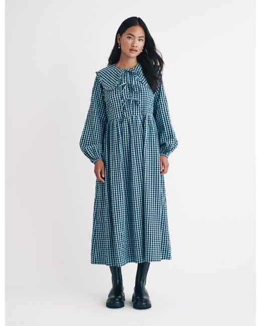 Nobody's Child Blue Gingham Peter Pan Collar Blaze Midi Dress